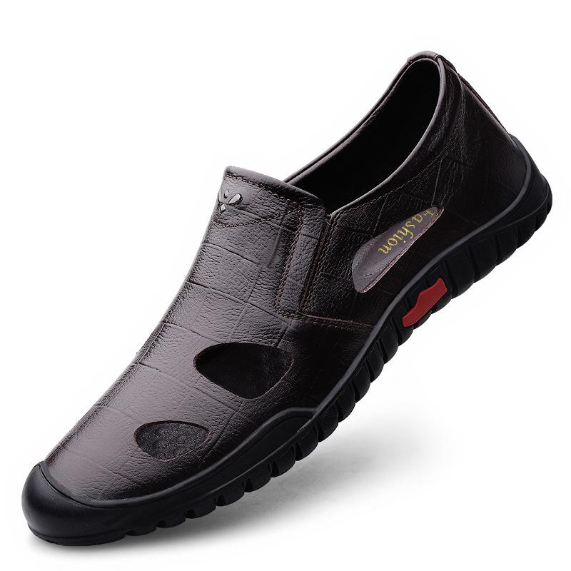 

Мужская обувь кожаная обувь с отверстиями низкие с закрытой стопой поверхность из коровьей кожи полые дышащие отверстия повседневная обувь кожаная обувь сандалии черные 44 коричневый