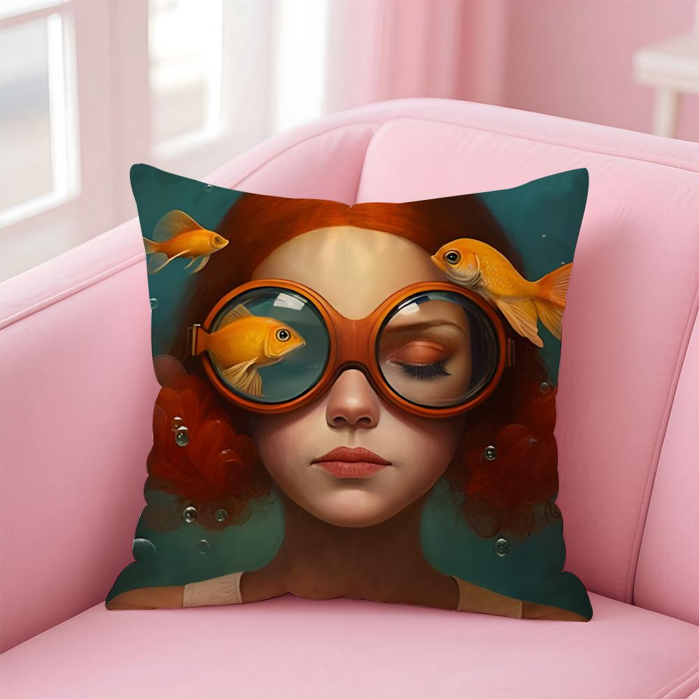 Fashionable Casual Eyeglasses Girl Woman Cushion Cover Pillowcase Short Plush Invisible Zipper Room Sofa Cushion Cover