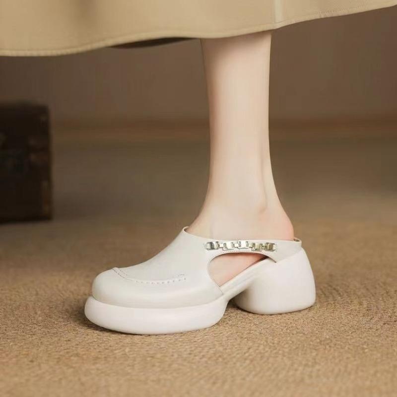 Thick Soled Cool Half Dragging Women's Outdoor Beach Coarse Heel Fashion Elegant Buckle Designed Comfortable Sandals