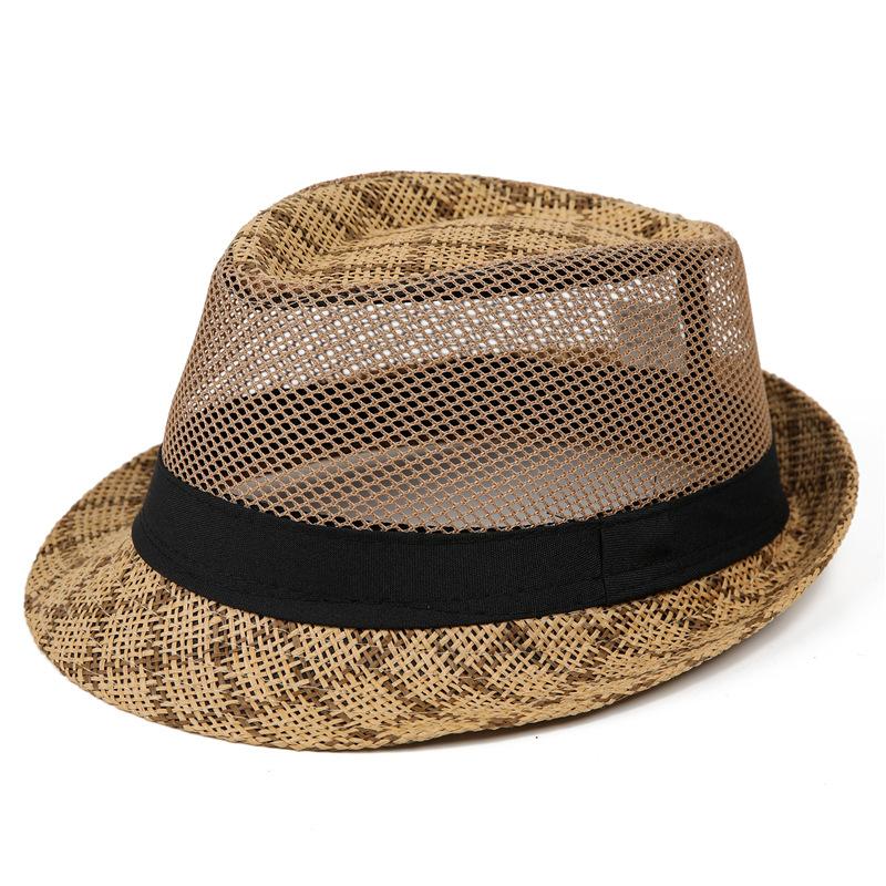 

Straw hat men s summer mesh sunscreen sun hat medium and old breathable top hat cool hat sun hat M（56-58cm）