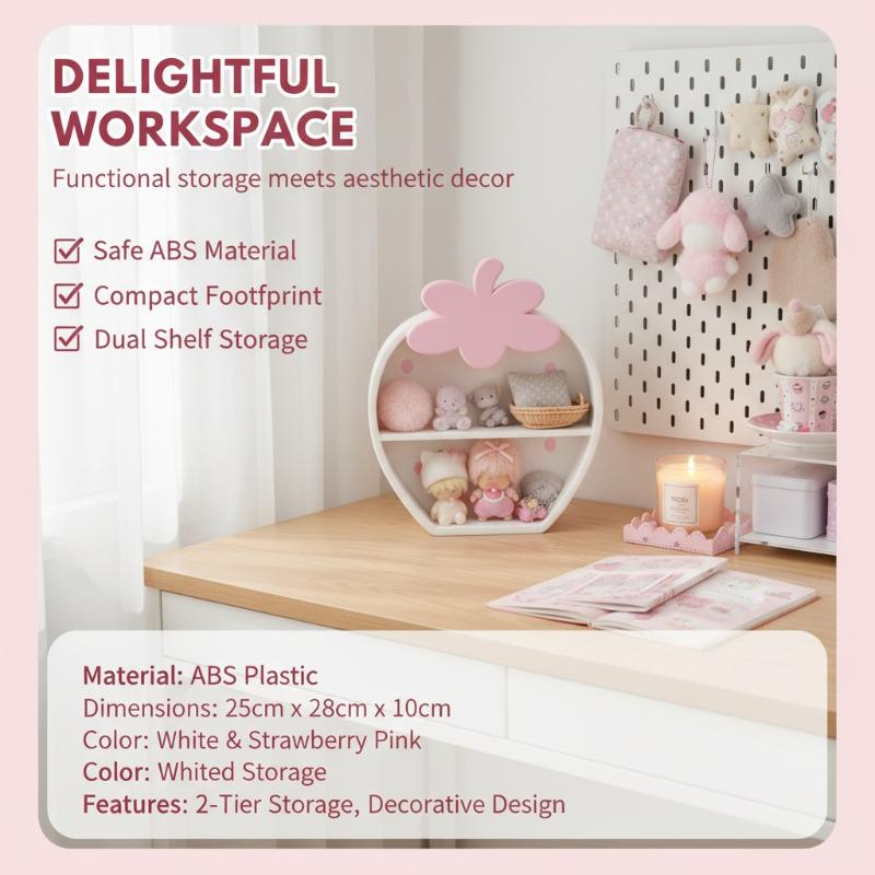 Cute Strawberry Double-Layer Storage Cabinet Ins Desktop Storage Rack Girly Heart Ornaments Hand-Made Display Box Storage Rack