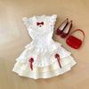 Girls Summer Polka Dot Bow Princess Dress Medium Large Kids Lace Trim Round Neck Stylish Sundress