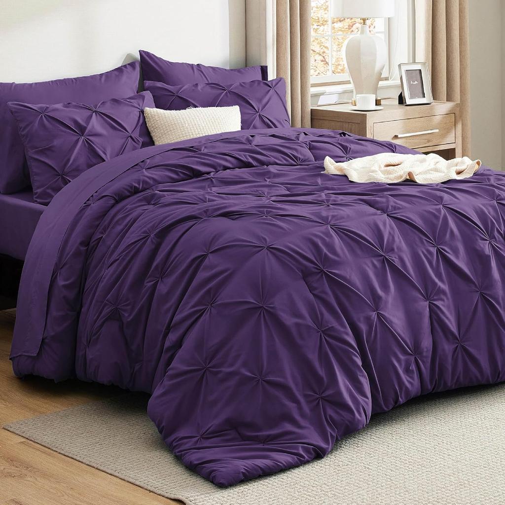 Lila Bettbezug Sanftes Sof Pintuck Bettwäscheset Geschenk für Familie Raffungen Lila Bettdecke Kissenbezug