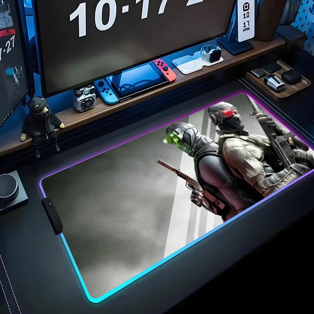 Splinter Cell Mouse Pad RGB Gaming Mousepad Big LED Pad PC Desk Mat Luminous Mouse Pad Large Keyboard Mats Table Rug With