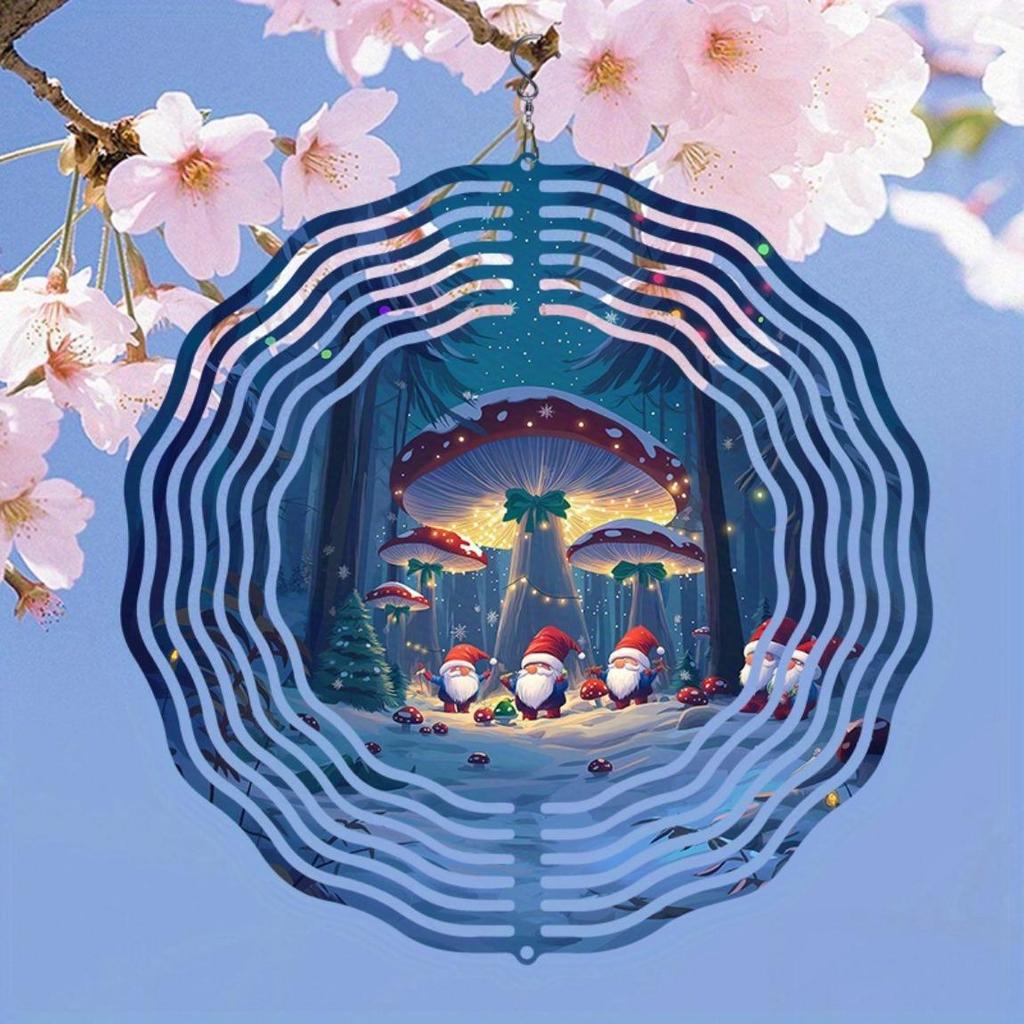 Festive Santa Workshop Wind Chime Outdoor Christmas Decor Metal Winter Forest Design with Snow Trees and Elves for Yard Balcony Garden