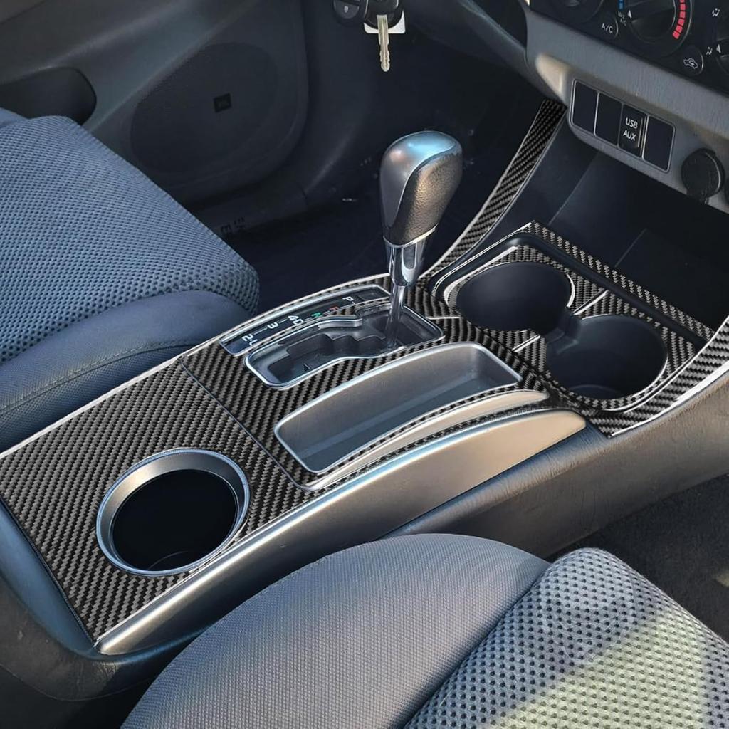 Carbon Fiber Center Console Car Gear Shift Knob Water Cap Holder Panel Cover Carbon Fiber Sticker Car Interior Trim Compatible with Toyota Tacoma
