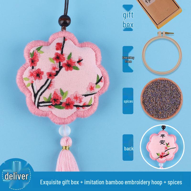 Peace Amulet Embroidery Kit: Beginner's DIY Cross Stitch Sachet Pouch