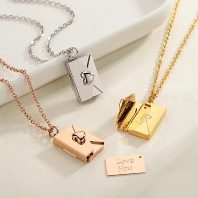Envelope Locket Pendant Necklace Love You Letter Necklace Hidden Engraved Love Letter Necklace Jewelry Gift