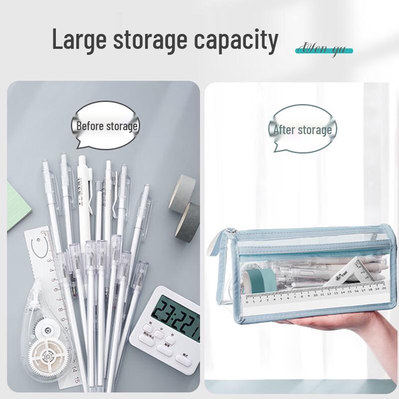 Velkokapacitní průhledné dvouvrstvé pouzdro na tužky se zipem (5-balení)