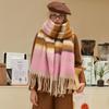 Mohair Winter Cashmere Scarves Plush Long Shawl Classic Stripe Wool Scarf  Autumn Winter
