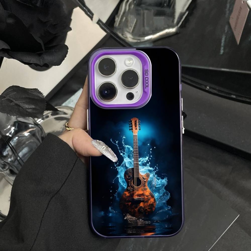 Musical Guitar Art Phone Case For iPhone 16,15,14,17,13,12,11,XS,Mini,Pro,SE,MAX Purple Matte Silicone Cover