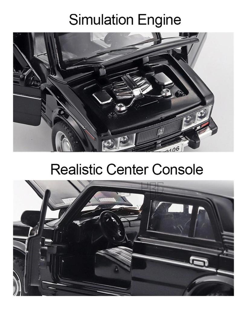 1/32 Scale LADA 2106 Diecast Car Model Toy, Pull Back Toy Vehicle with Sound and Light for Kids Toddler Boys Girls Gift Collection