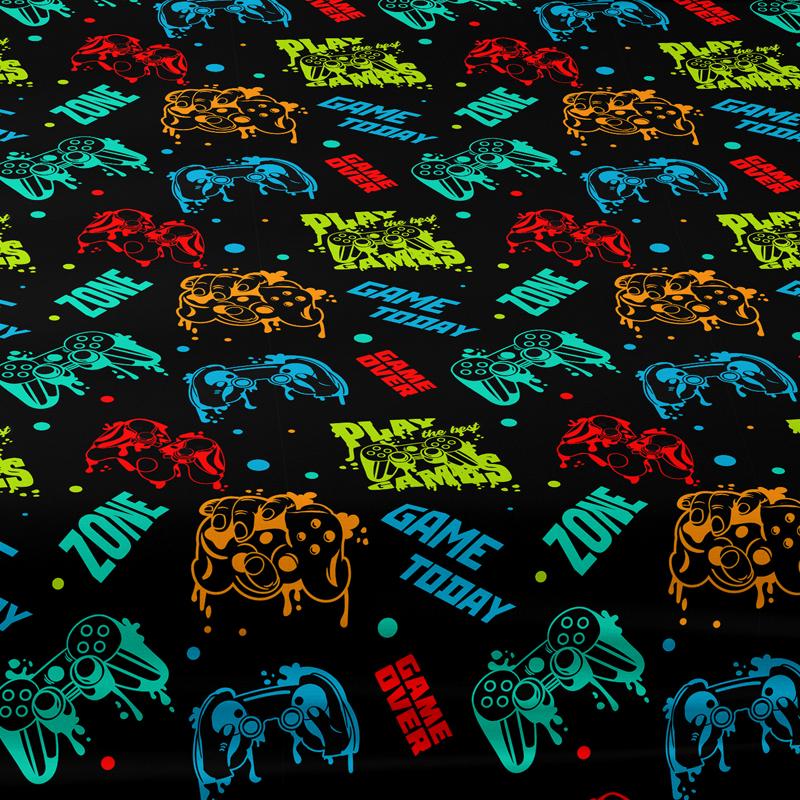 1 Cartoon Fun Game  Printed Matte Fitted Sheet, Bedroom Printed Bed Cover, Bedding (Excluding Pillowcases)