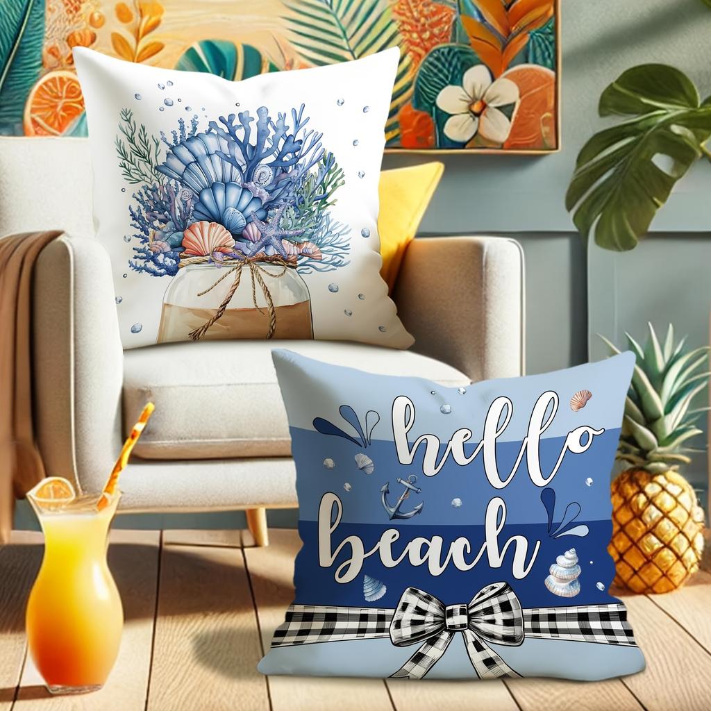 Beach - Inspired Nautical Pillow Cover: Seashells, Anchors and Coastal Quotes, Sofa Cushion Cover, Bedroom Room Decor