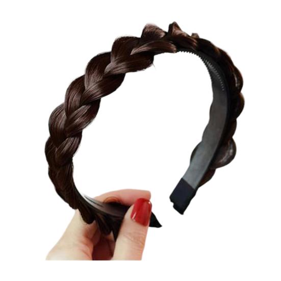 

Wig Headband Anti-Slip Tooth Design Texture Hair Hoop Fluffy Fishbone Braid Artificial Hair Decor Women Headband темно-червоний колір