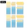 48Pcs Red Gold Cutlery Set Mirror Dinnenrware Set Stainless Steel Flatware Dinner Knife Fork Spoon Teaspoon For Home Tableware
