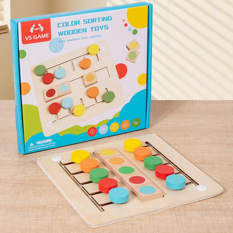 Wooden Color Matching & Sorting Board Game for Two Players - Parent-Child Interactive Educational Toy