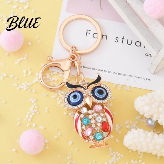Owl Keychain with Enamel Accents Sparkling Rhinestone Car Key Ring