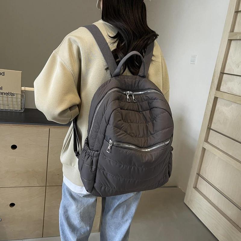 Ultra-light Casual Puffer Backpack Large Capacity Padded Solid Color Padded Portable Soft Travel Bag