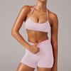 Popular neck beauty back sports underwear shorts yoga set fitness pilates sports quick-drying two-piece set