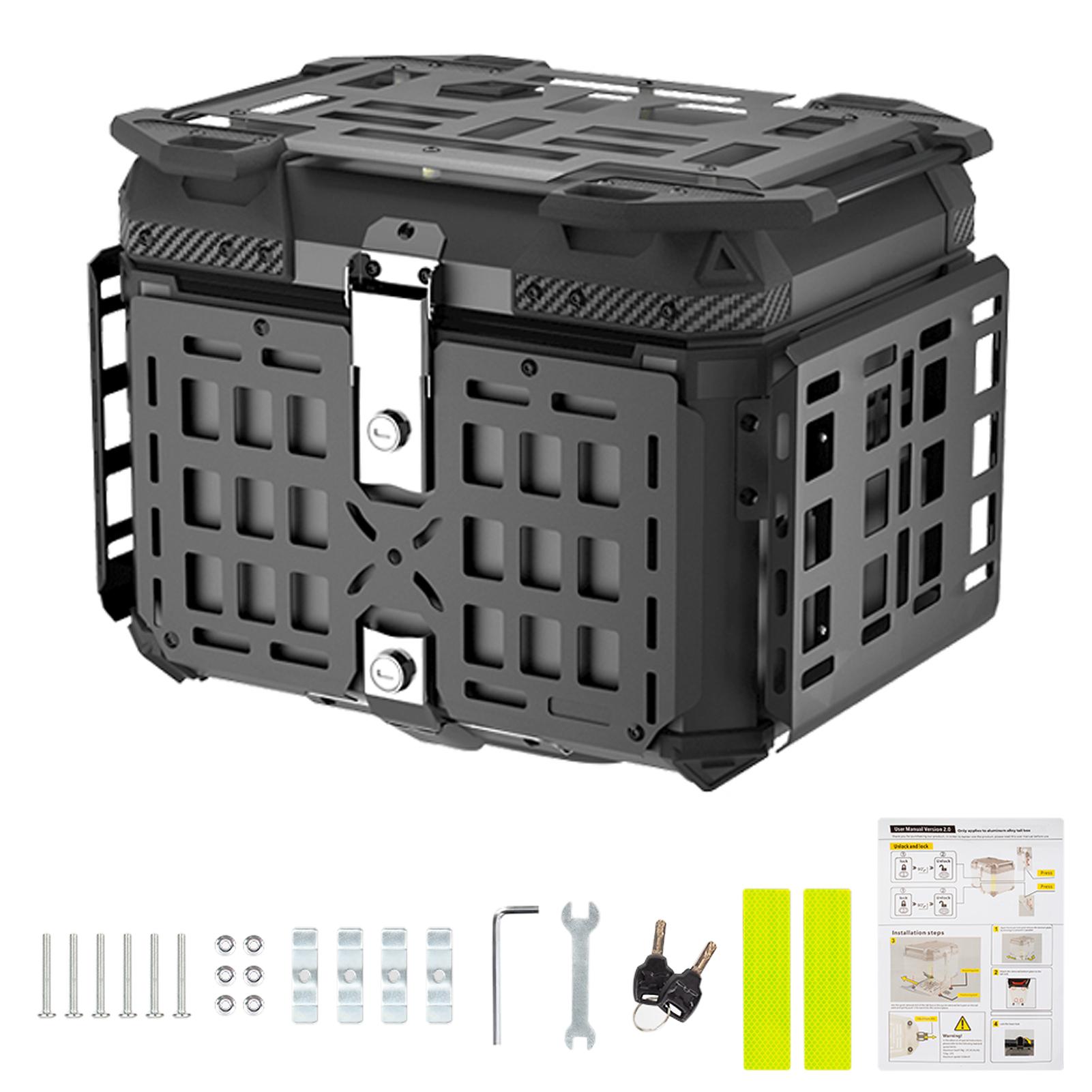 Motorcycle Tail Box, 45L Aluminum Alloy Motorcycle Luggage Trunk, Quick Release Foldable Rear Storage Cargo Case for Touring 45L Quick release