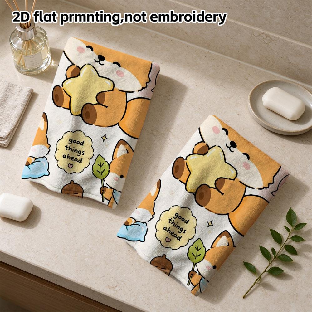 Lucky Fox Bath Towel, Kawaii Fox Sticker Print, Super Absorbent Shower Towel