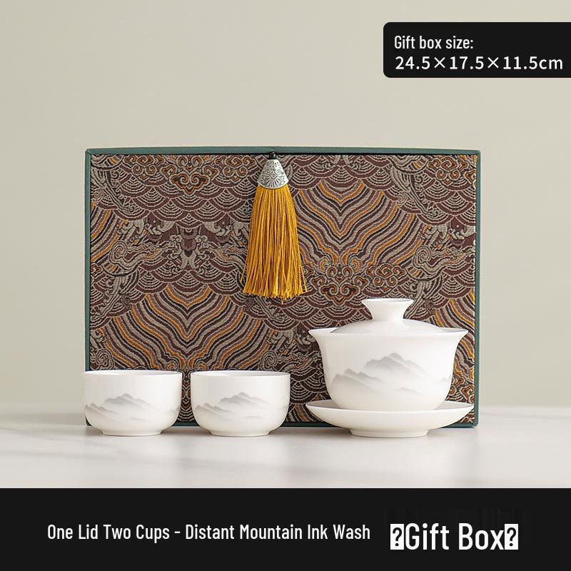 Dehua White Sancai Gaiwan: High-end Mutton Fat Jade Porcelain Tea Bowl and Kung Fu Teacup Set
