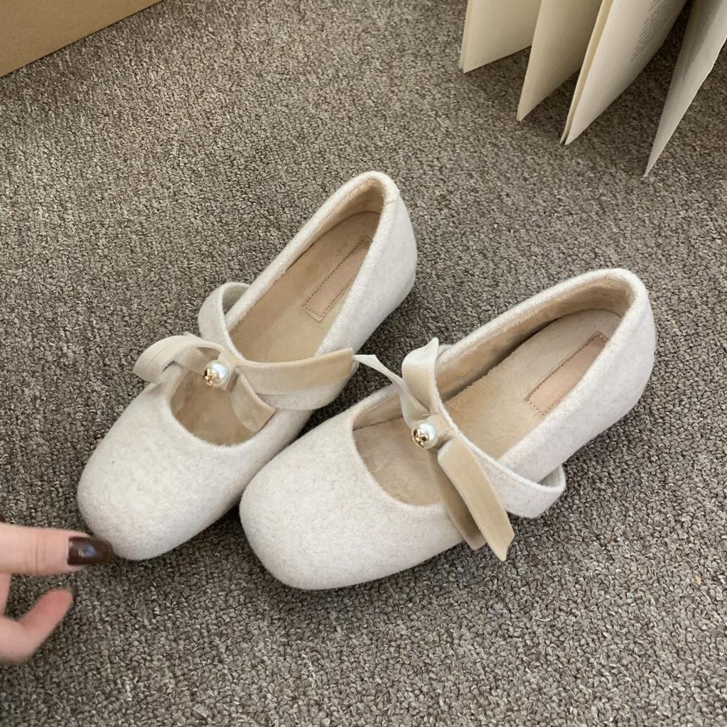 Inner height increase~ Mary Jane Mao Mao shoes women wear new gray single shoes women's thick-soled velvet cotton shoes in winter