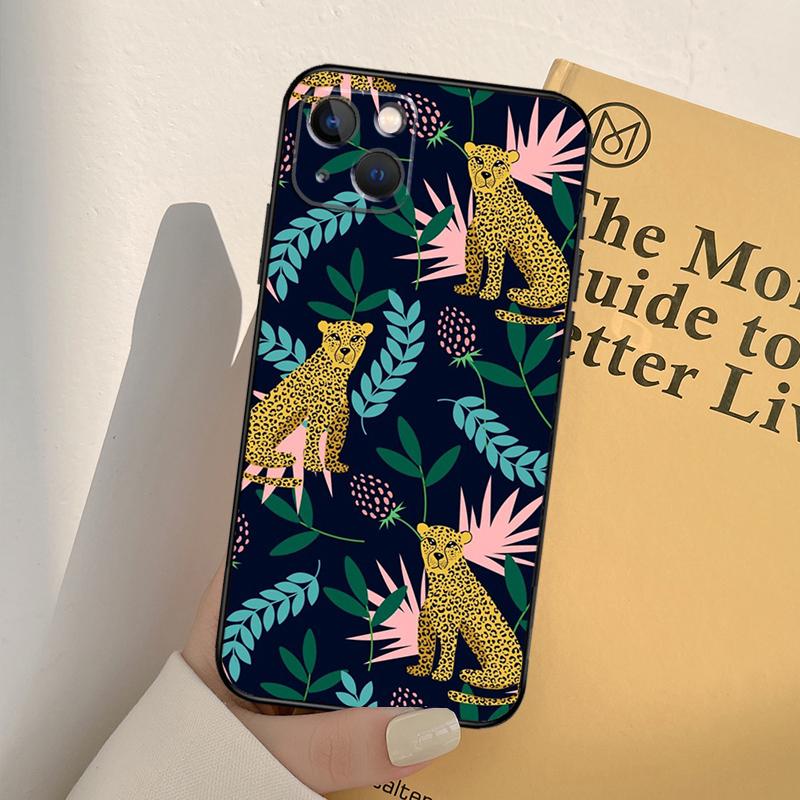Tigers Leopards Tropical Leaves Phone Case For iPhone 17 16 15 14 13 11 12 Pro Max Mini XR 16e 15 16 Plus 17 Air Full Cover
