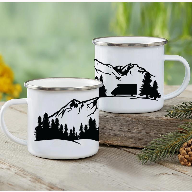 Outdoor Enamel Water Cups, Camping Mug, Campfire Party, Beer Coffee Mugs, Mountain Handle Mug, Best Gifts for Camper Lovers