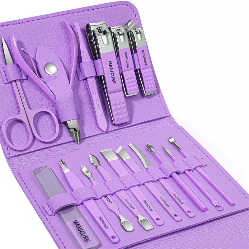 

Manicure Set 16 In 1 Full Function Kit Professional Stainless Steel Pedicure Sets With Leather Portable Case Idea Gift фиолетовый