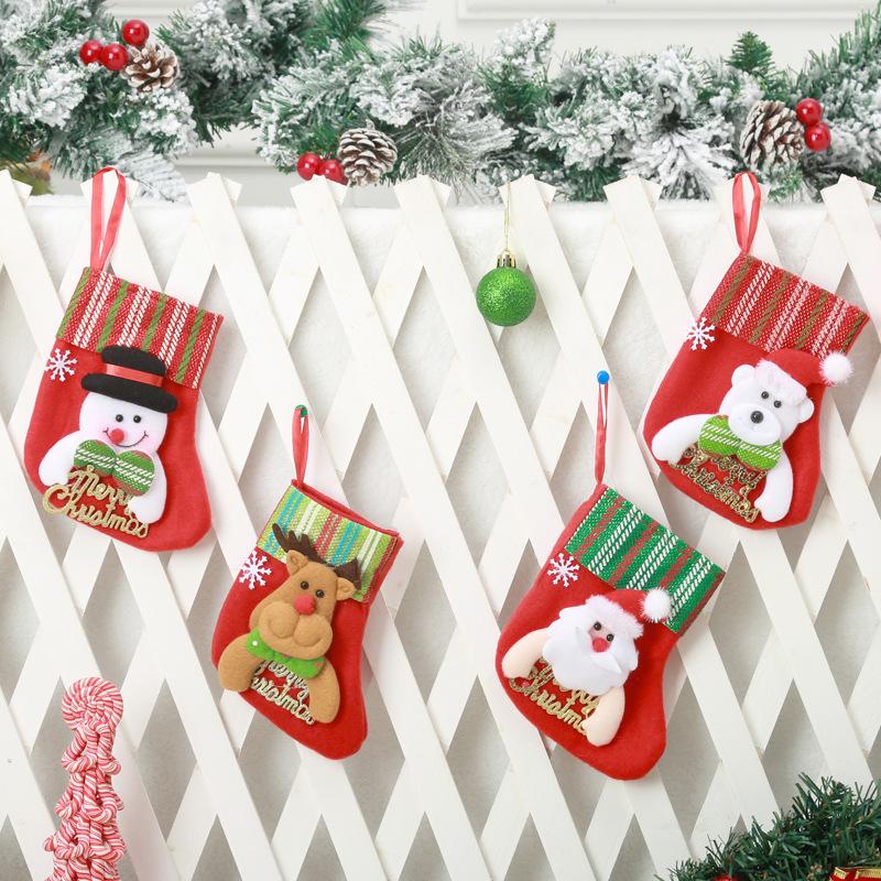 Christmas Decoration Supplies Cartoon Old Man Letter Socks Children's Gifts Candy Bag Christmas Tree Striped Pendant