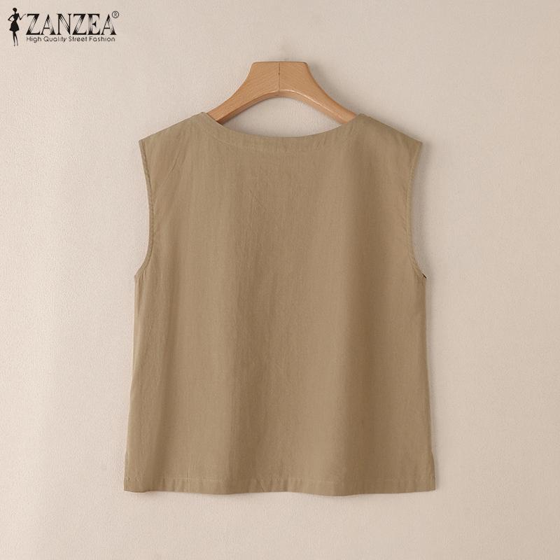ZANZEA Women Casual V-Neck Summer Sleeveless Cotton Tank Tops