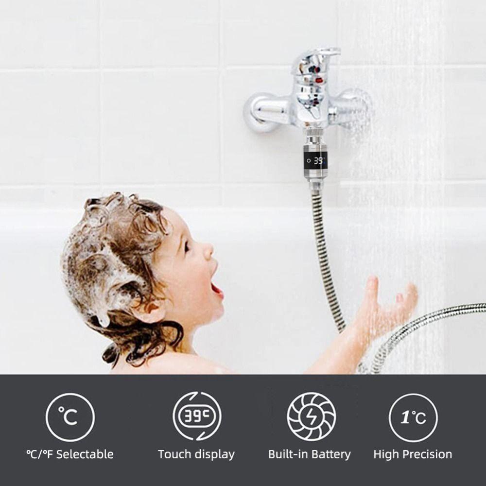 Silvery Shower Water Thermometer LED Digital  Display Faucets Water Thermometer  Bathroom