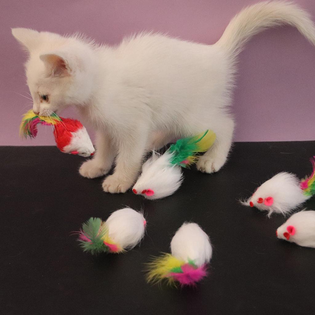 Interactive Cat Toy Chasing Toys Colorful Cute Plush Interactive False Mouse for Indoor Cats Entertain