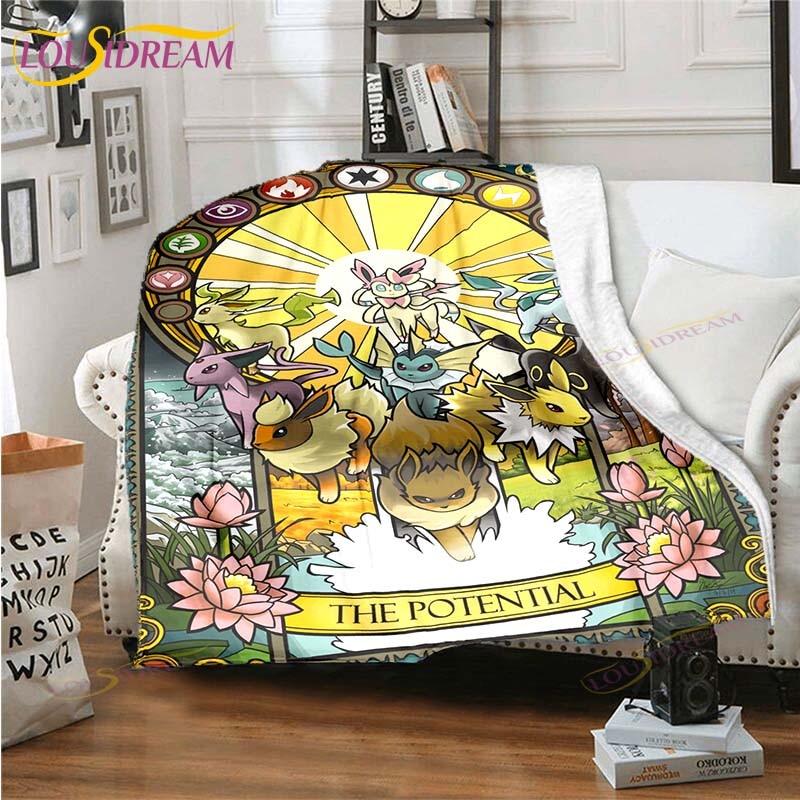 Cartoon Pokemon Printed Pikachu Fleece Plush Blanket Soft Warm Blanket for Adults and Children Bedroom Sofa Gift  Picnic Blanket