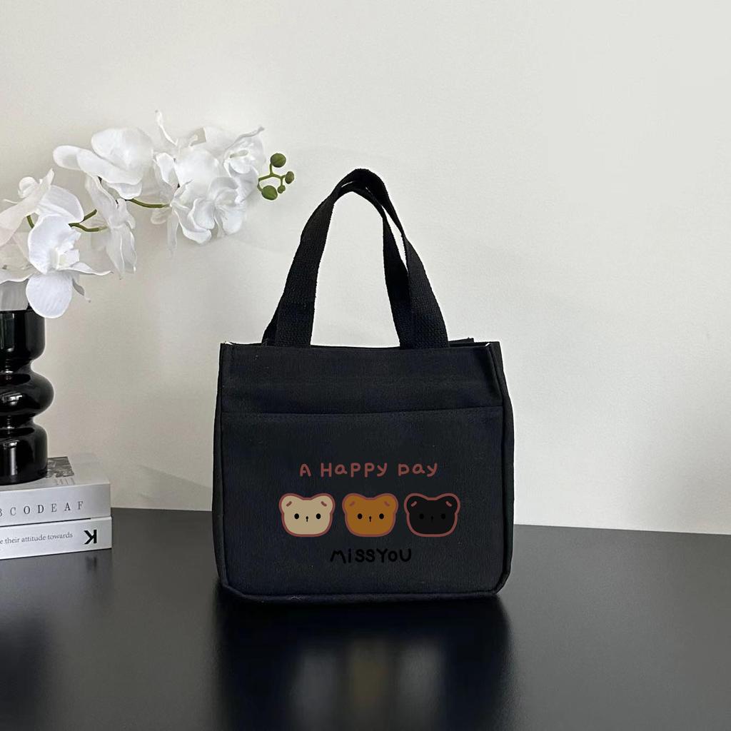 New canvas tote bag dirt-resistant large-capacity simple office worker student versatile lunch box mommy thermal insulation bento bag
