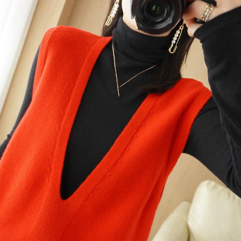 Colete Tricotado Primavera Verão Feminino Gola V Sem Mangas Pulôver Moda Solto Fino Peça Externa Outono Inverno