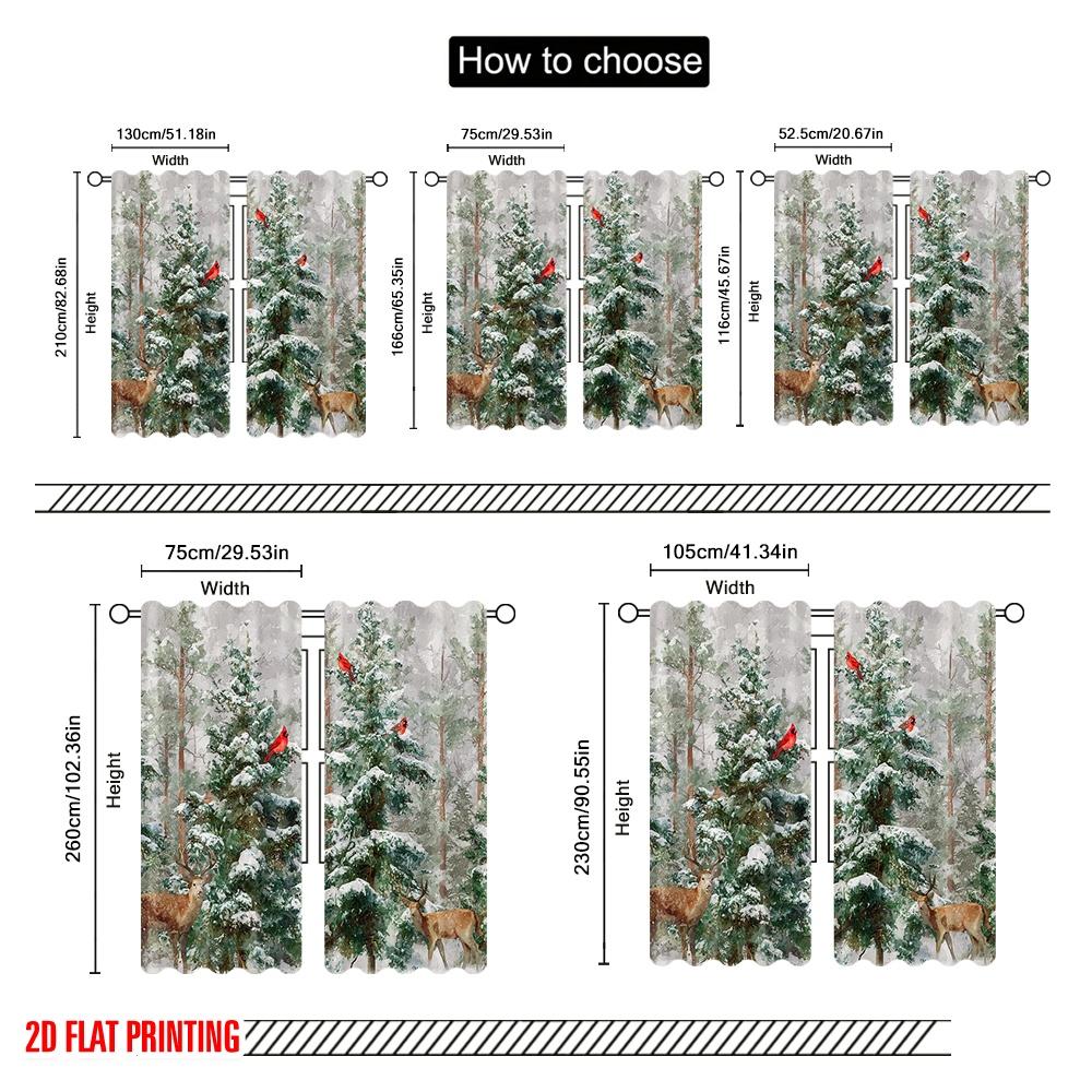2pcs,2D Plane Printing Light Filtering Curtains Christmas Pine Tree Snowflake Versatile Polyester Fabric (without Rod)