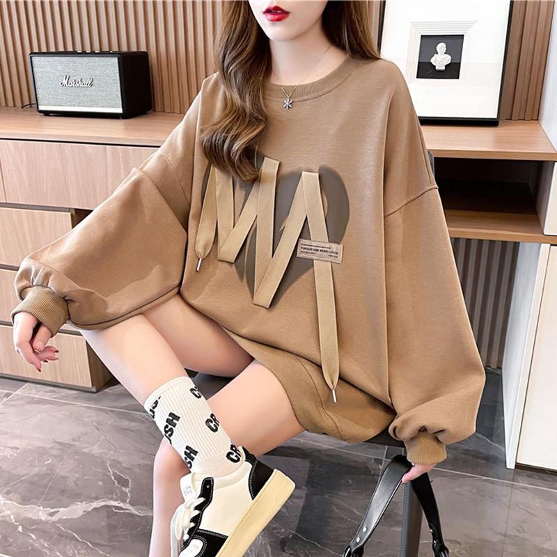 Sudaderas de Talla Grande Primavera Otoño para Mujer Cuello Redondo Sudaderas con Capucha Manga Larga Holgadas Tops Estilo Urbano Femenino