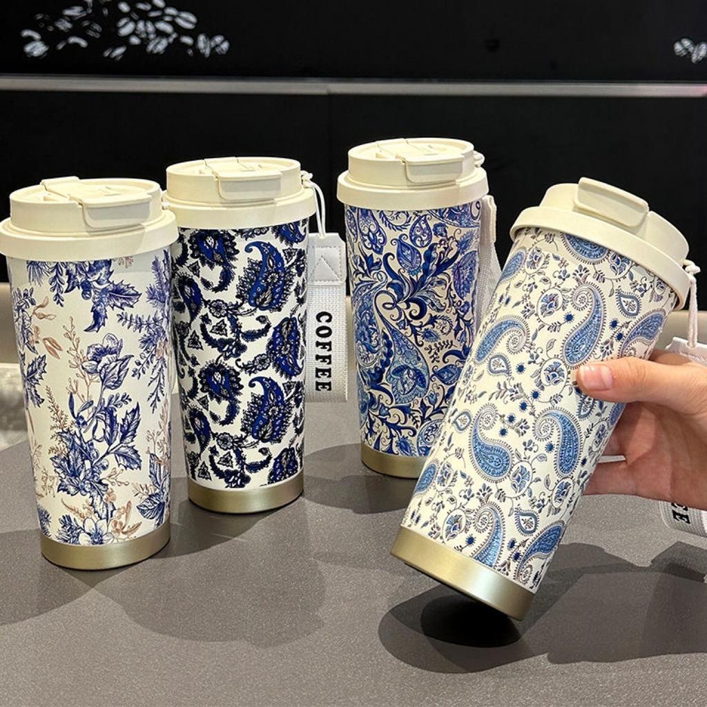 500ML Nerezový Termo hrnek na kávu s designem pro dva nápoje, Termoska do auta, Nepropustný cestovní termo hrnek na čaj, vodu, kávu