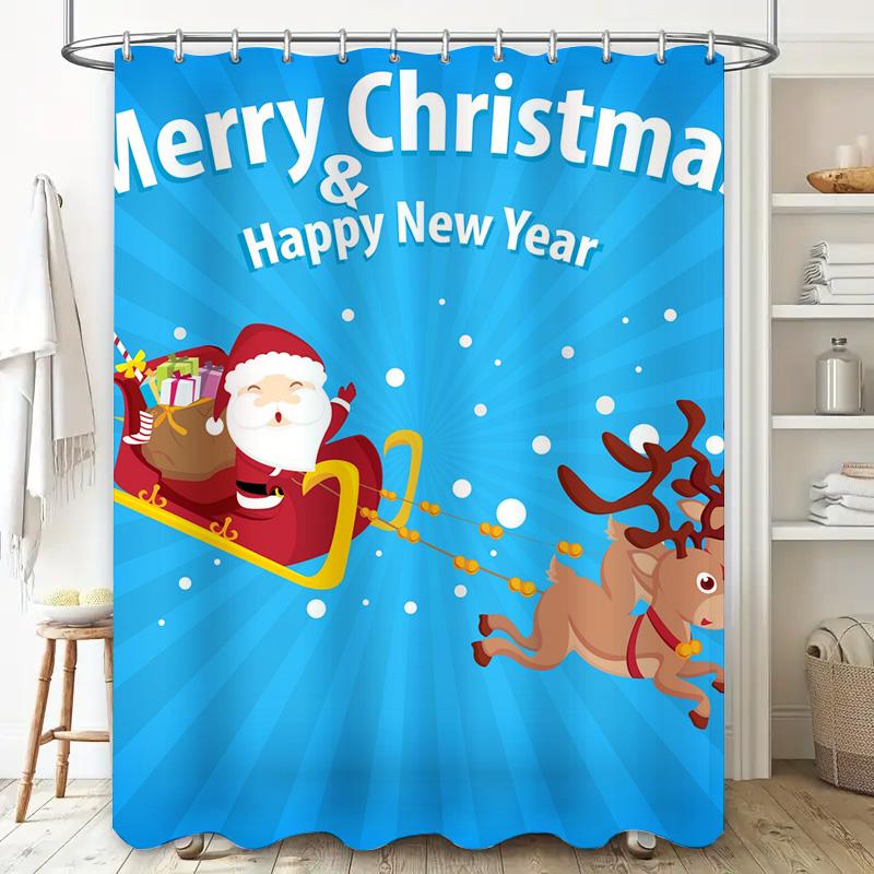 Tu Christmas Santa Claus Reindeer Shower Curtain Festive Holiday Bathroom Decor Set Waterproof Xmas Pattern Home Textile Gift