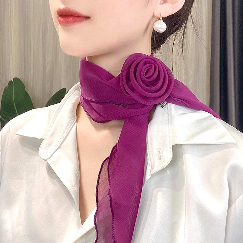Frauen Candy Farbe Chiffon Seide Schal Rose Decor Neck Kragen Sonnenschutz Halstuch Dünne Sommer Weich