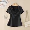 ZANZEA Women Casual Pile Collar Summer Short Sleeve Blouse