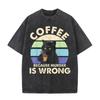 2026 Vintage Retro Sunset Black Cat Coffee Cup Graphic Black Acid Washed T Shirt Coffee Because Murder Is Wrong Funny Casual Ove