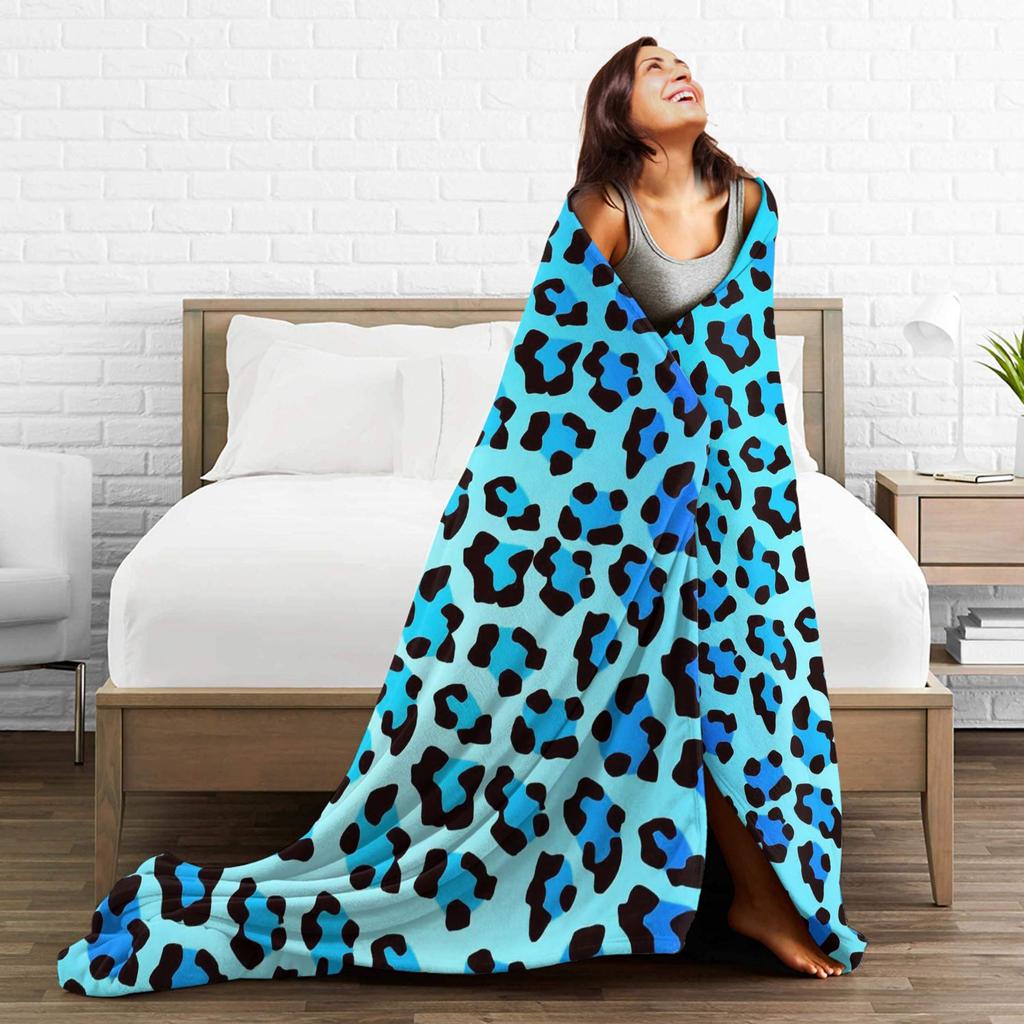 Blue Leopard Texture Blanket Soft Funny Plush Throw Blanket For Students Couch Chair Sofa Bed Flannel Bedspread Bed Cover