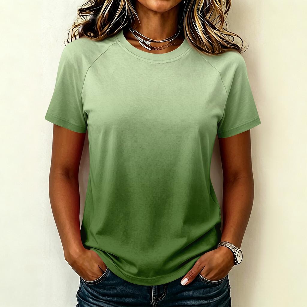 Women's Casual Raglan Sleeve Crew Neck Short Sleeve Top Gradient Print Lightweight Soft Fabric Relaxed Fit