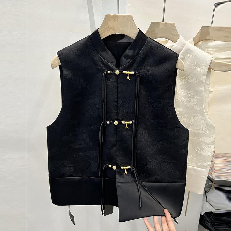 2025 new short retro button-up annual commuter sleeveless top