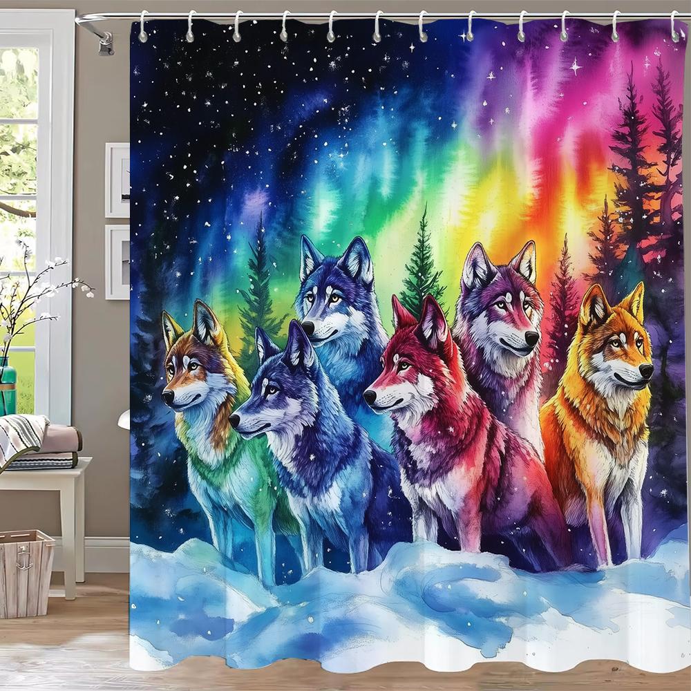 Creative Animals, Wolves, Lions, Dog Printed Shower Curtain Partition Privacy Hanging Home Decoration Curtain With Hooks