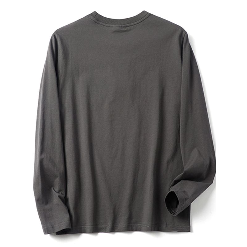 Vintage Print All-Cotton Washed Comfortable Base Shirt for Men, Autumn Round Neck Long-Sleeve T-Shirt, Export Surplus with Tags Removed